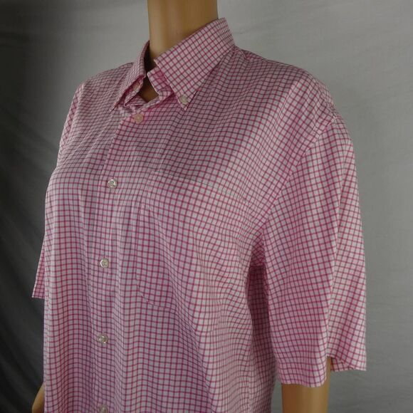 Peter Millar Pink White Grid Check Short Sleeve Button Down Dress Shirt Medium - Picture 2 of 10